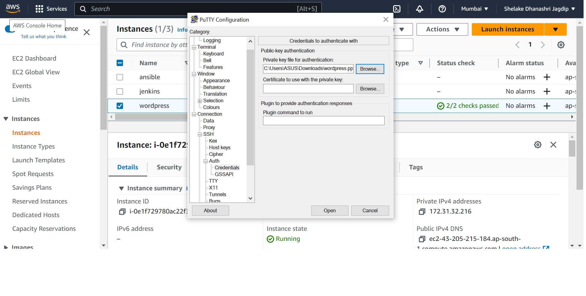 connect ec2-instance to putty