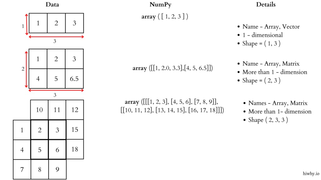 Numpy anatomy image , What is an array, vector, matrix, tensor