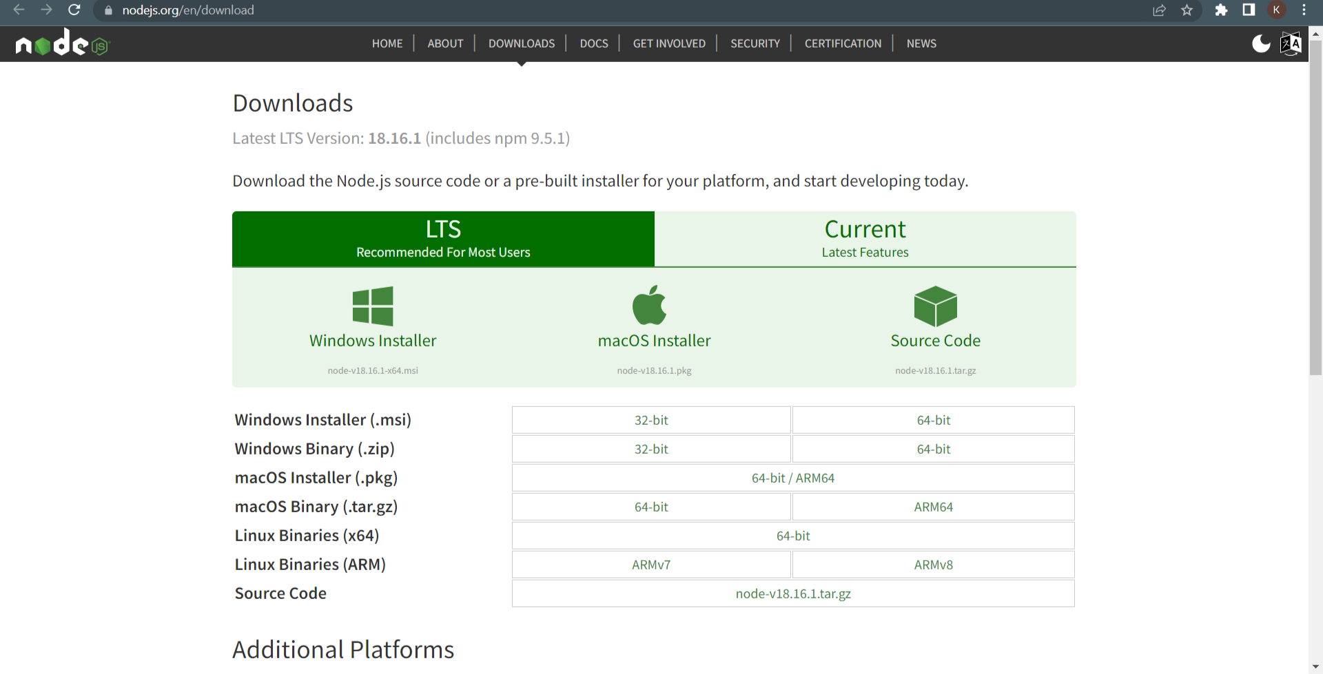 download page at nodejs.org