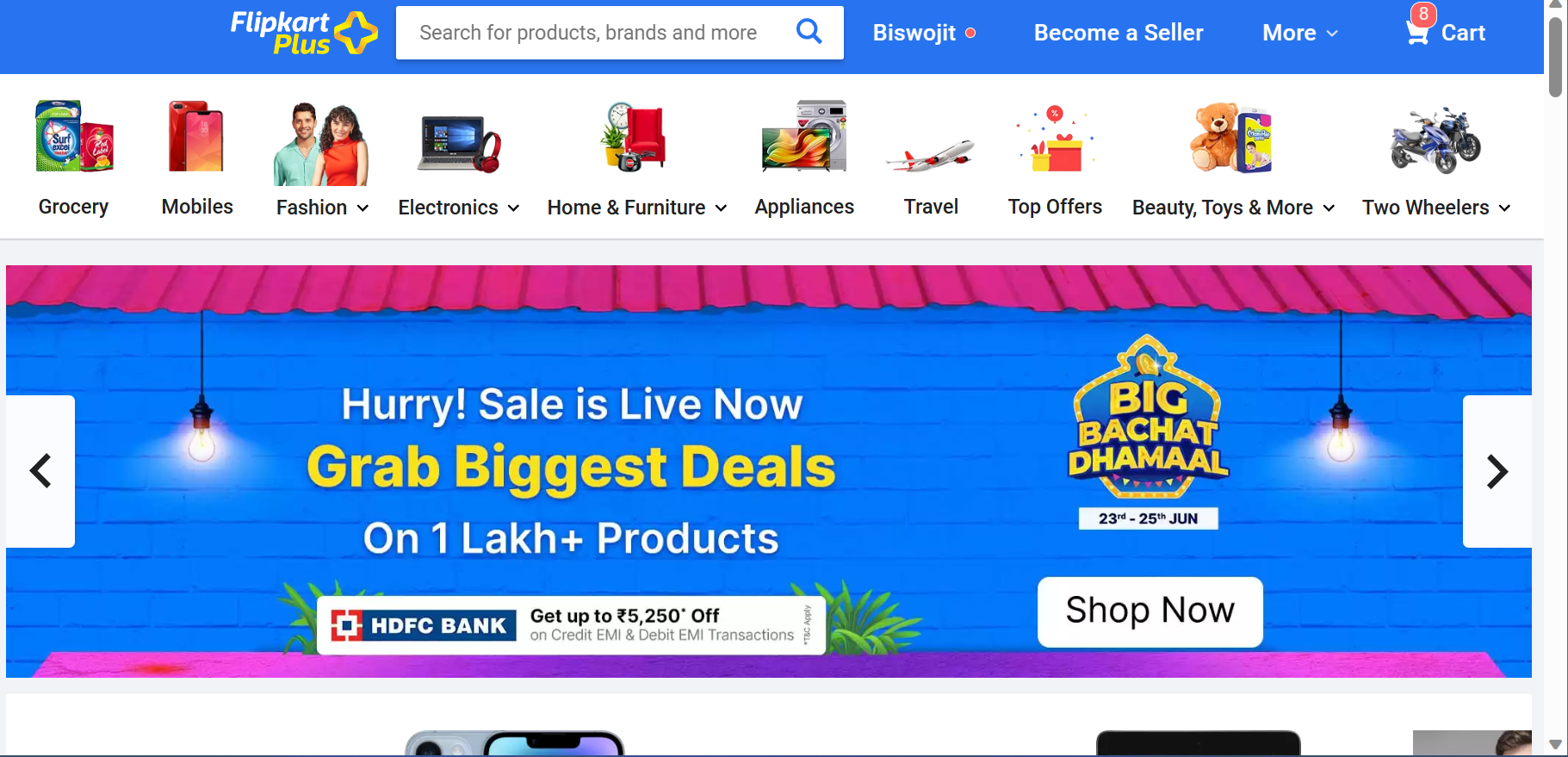 This is the Flipkart interface as you know. Flipkart is the example of Dynamic website. 