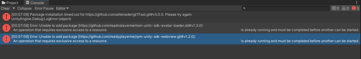 Ready Player Me package import error in Unity.