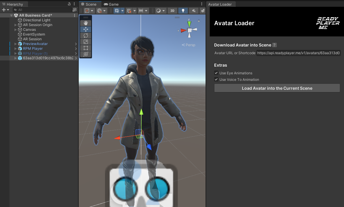 Ready Player Me avatar in Unity Editor