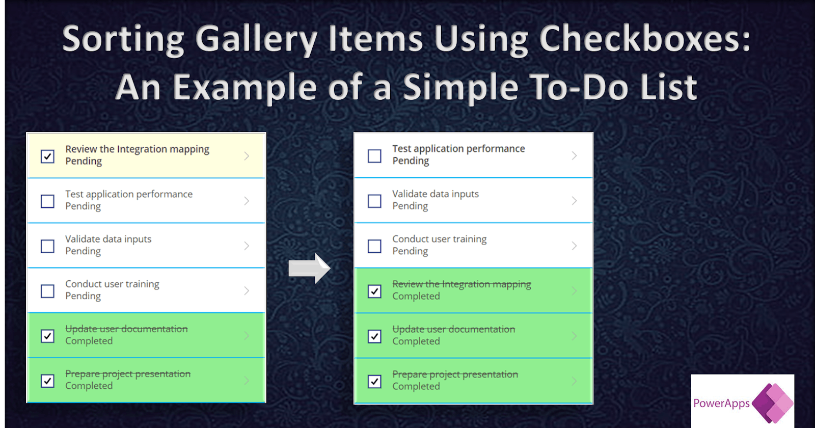 Sorting Gallery Items Using Checkboxes: An Example of a Simple To-Do List
