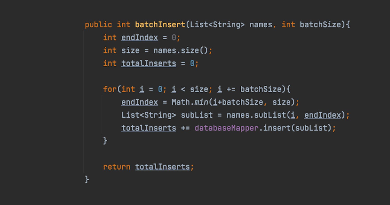 Batch processing template code