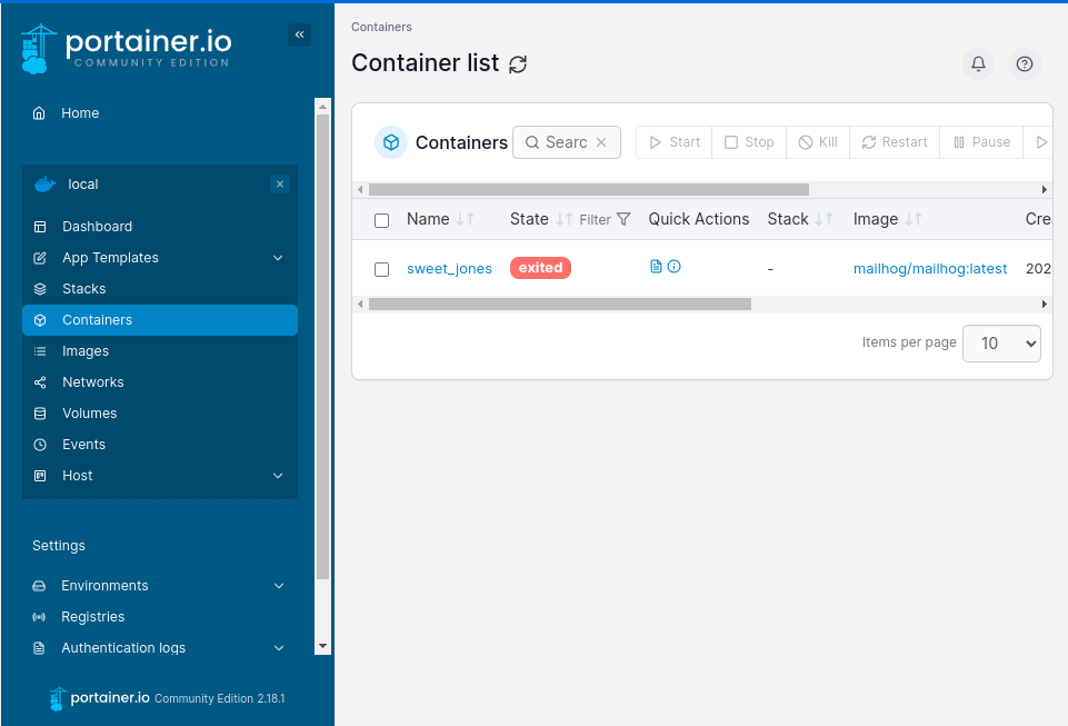 Managing containers using portainer dashboard