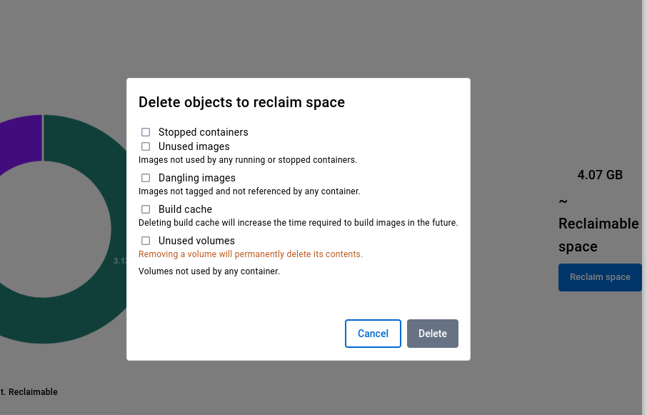Reclaim disk space usage by docker