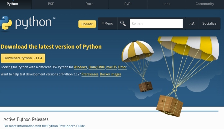 Python official download page 