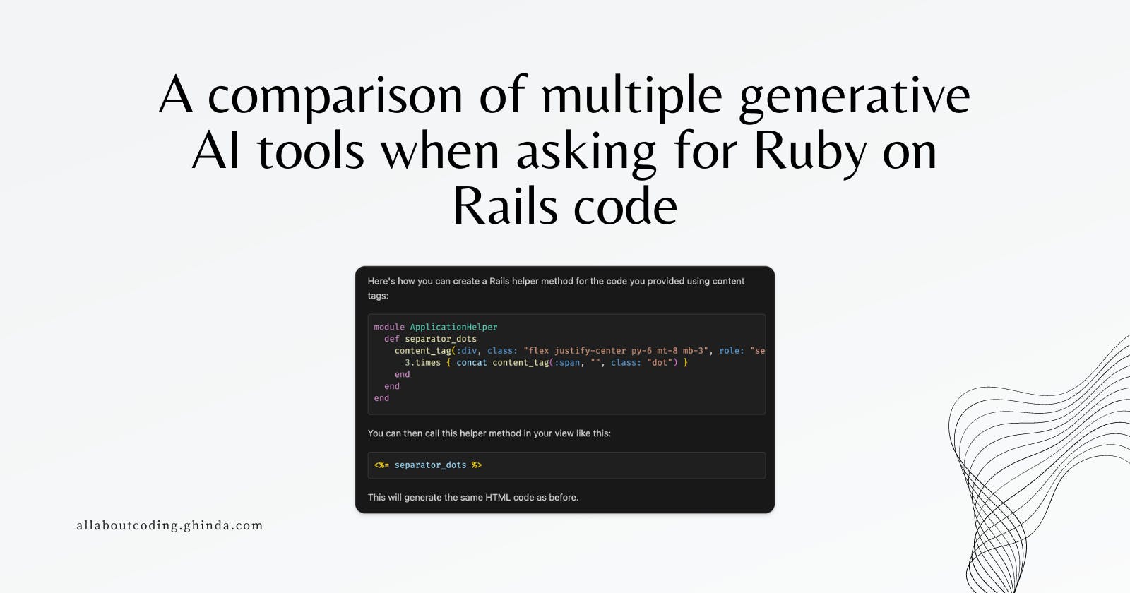 A comparison of multiple generative AI tools when asking for Ruby on Rails code