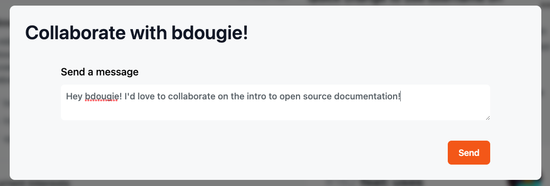 Collaboration request with the text "Hey bdougie! I'd love to collaborate on the intro to open source documentation!"