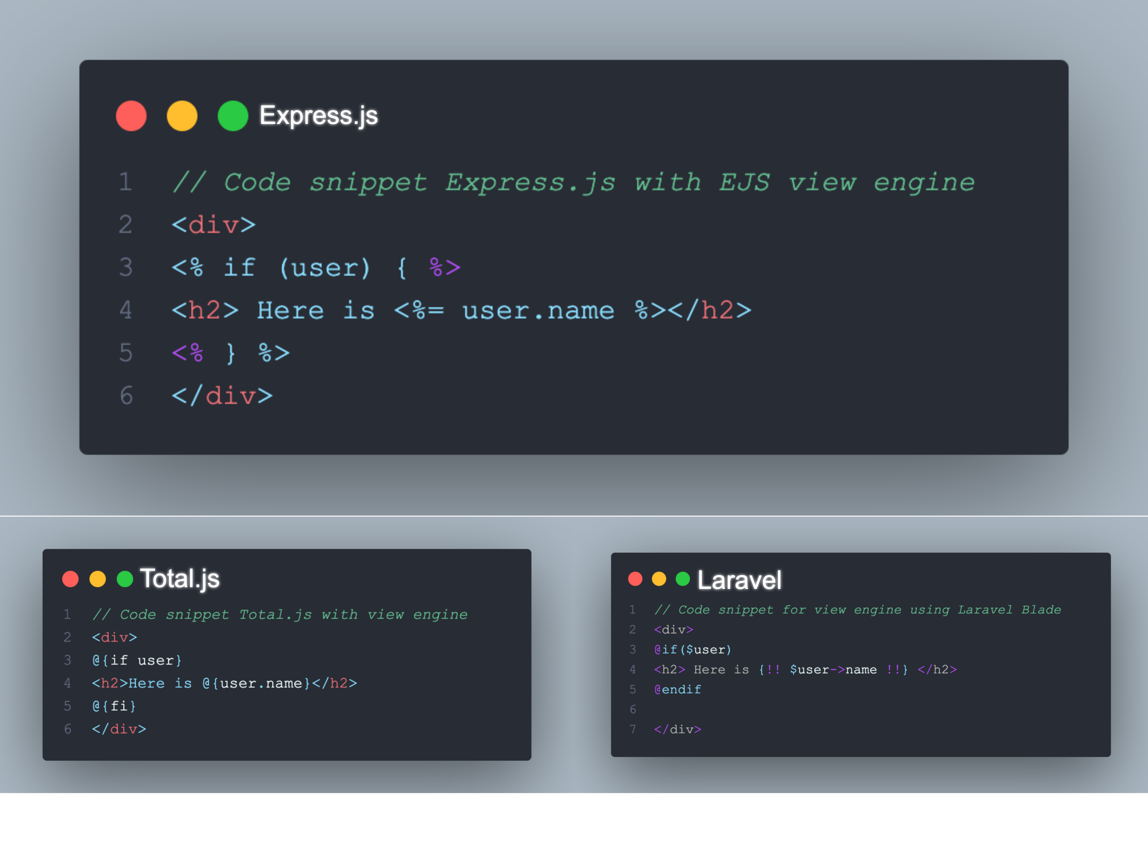 Express.js/ Lavarel/ Total.js view engine