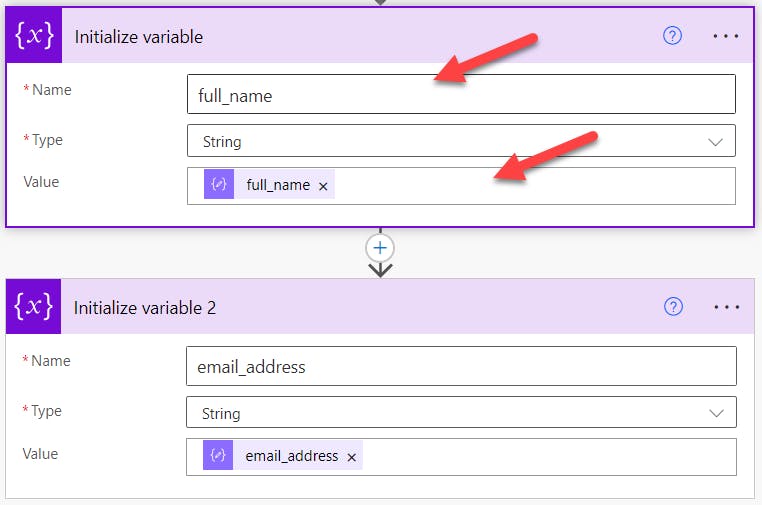 initialize the values as variables