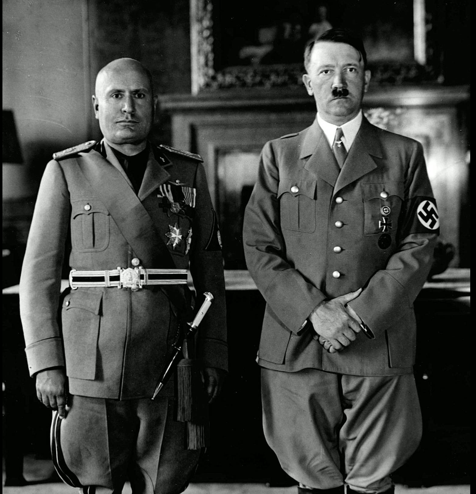 Axis leaders, the Facist Benito Mussolini and the National Socialist Adolf Hitler