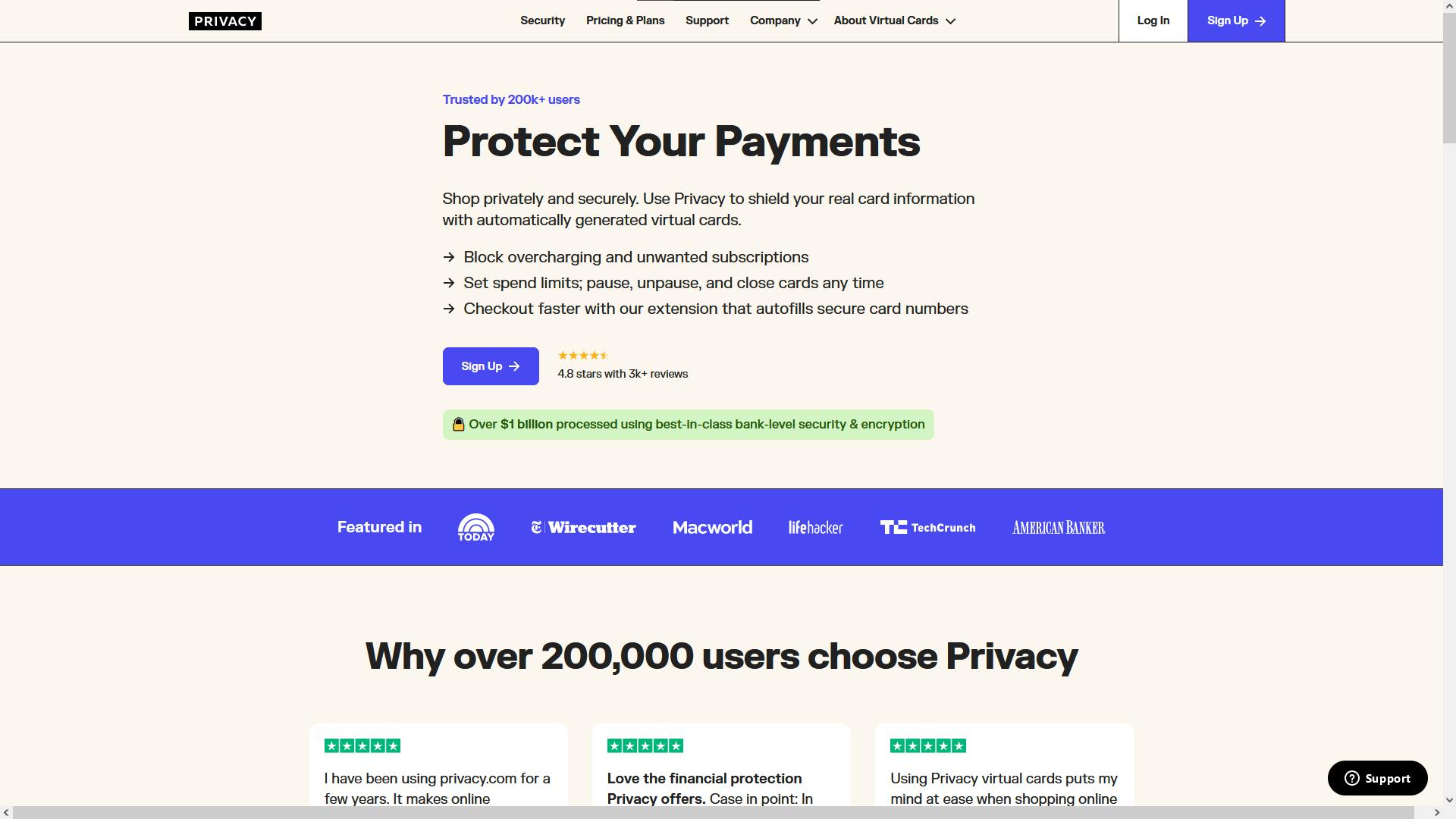 Privacy.com homepage