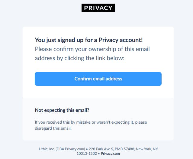 Privacy.com email confirmation