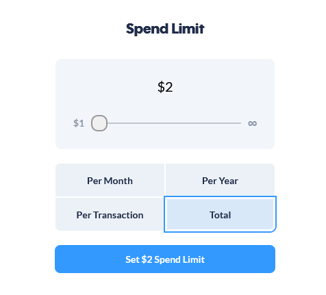 Privacy.com card spend lifetime limit ($2 selected)