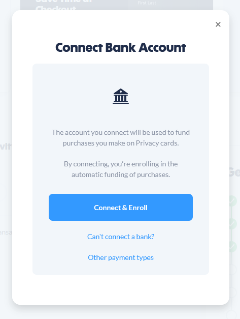 Privacy.com bank account connector page