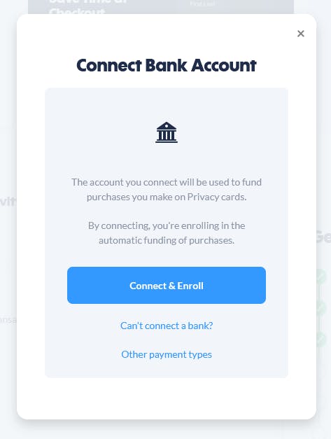 Privacy.com bank account connector page