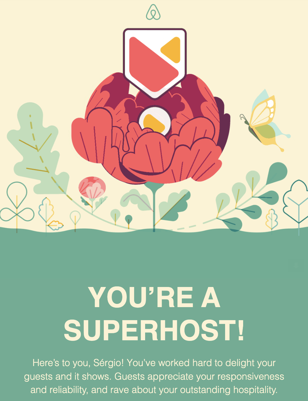 Super hosts achievement email from Airbnb.