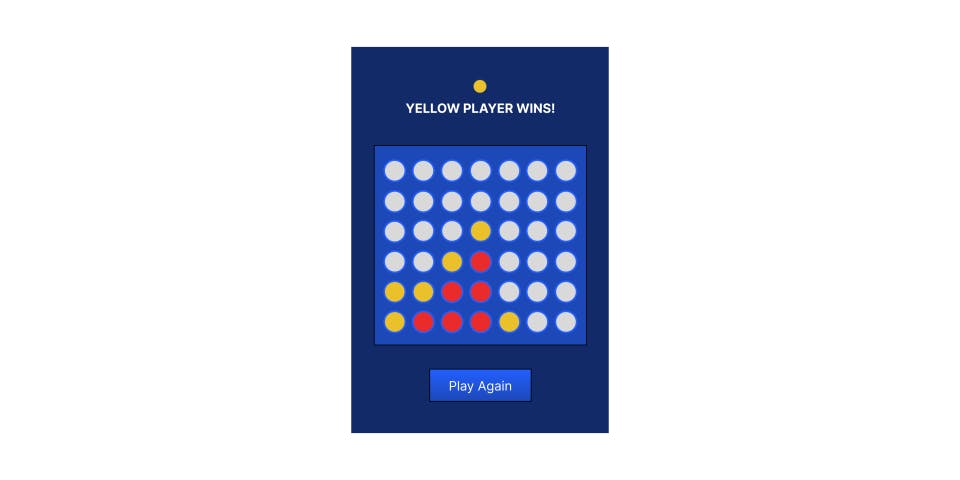 A four-in-a-row game where the yellow player has won with a diagonal win