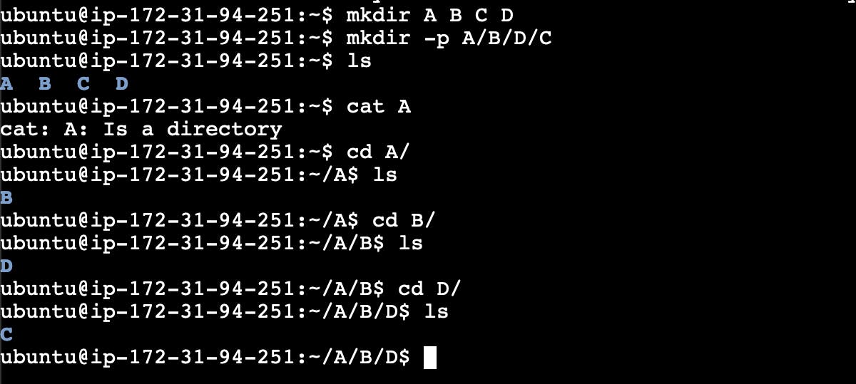 Create a nested directory A/B/C/D/E