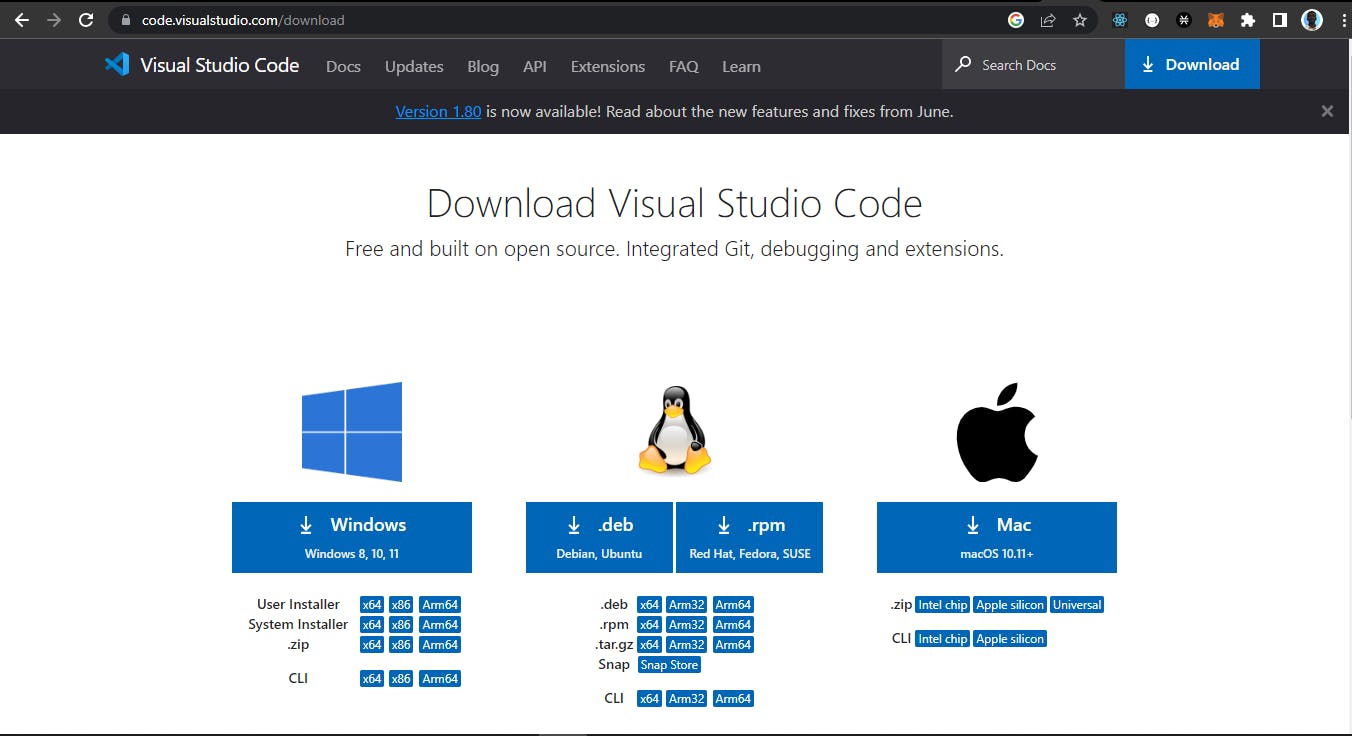 VS code download page