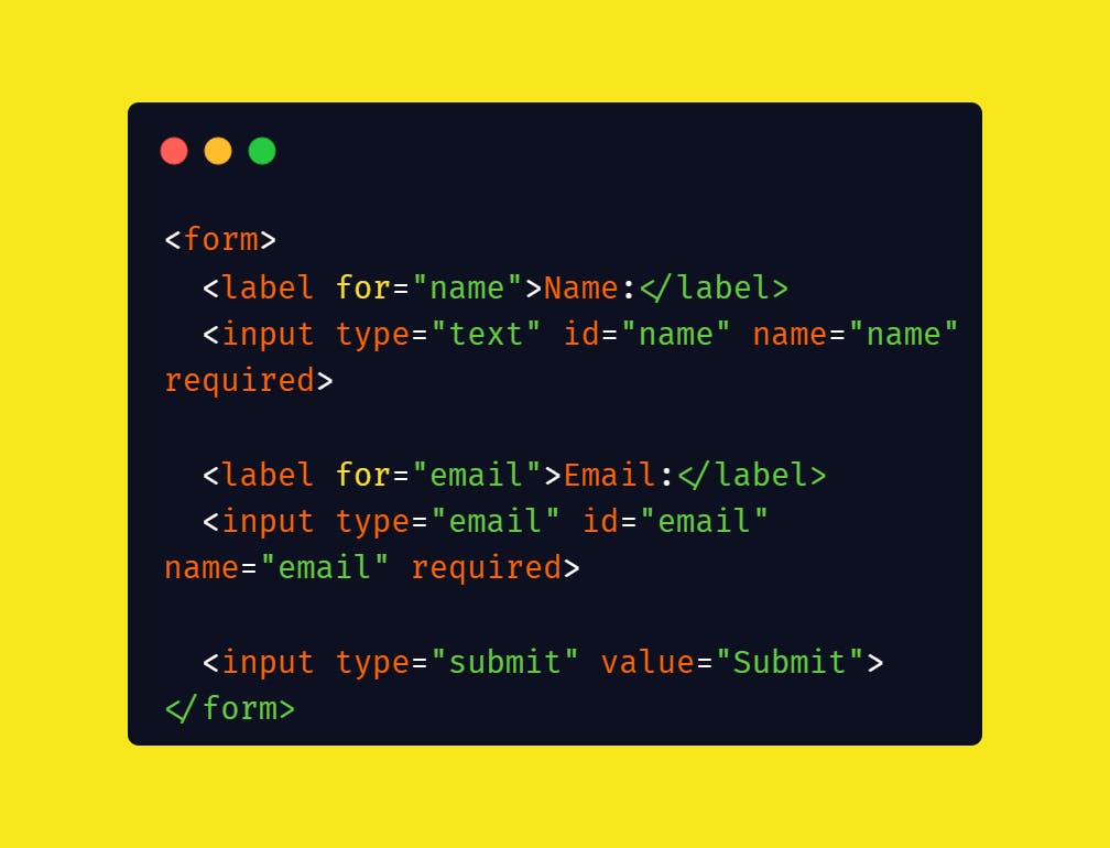 code for form in html