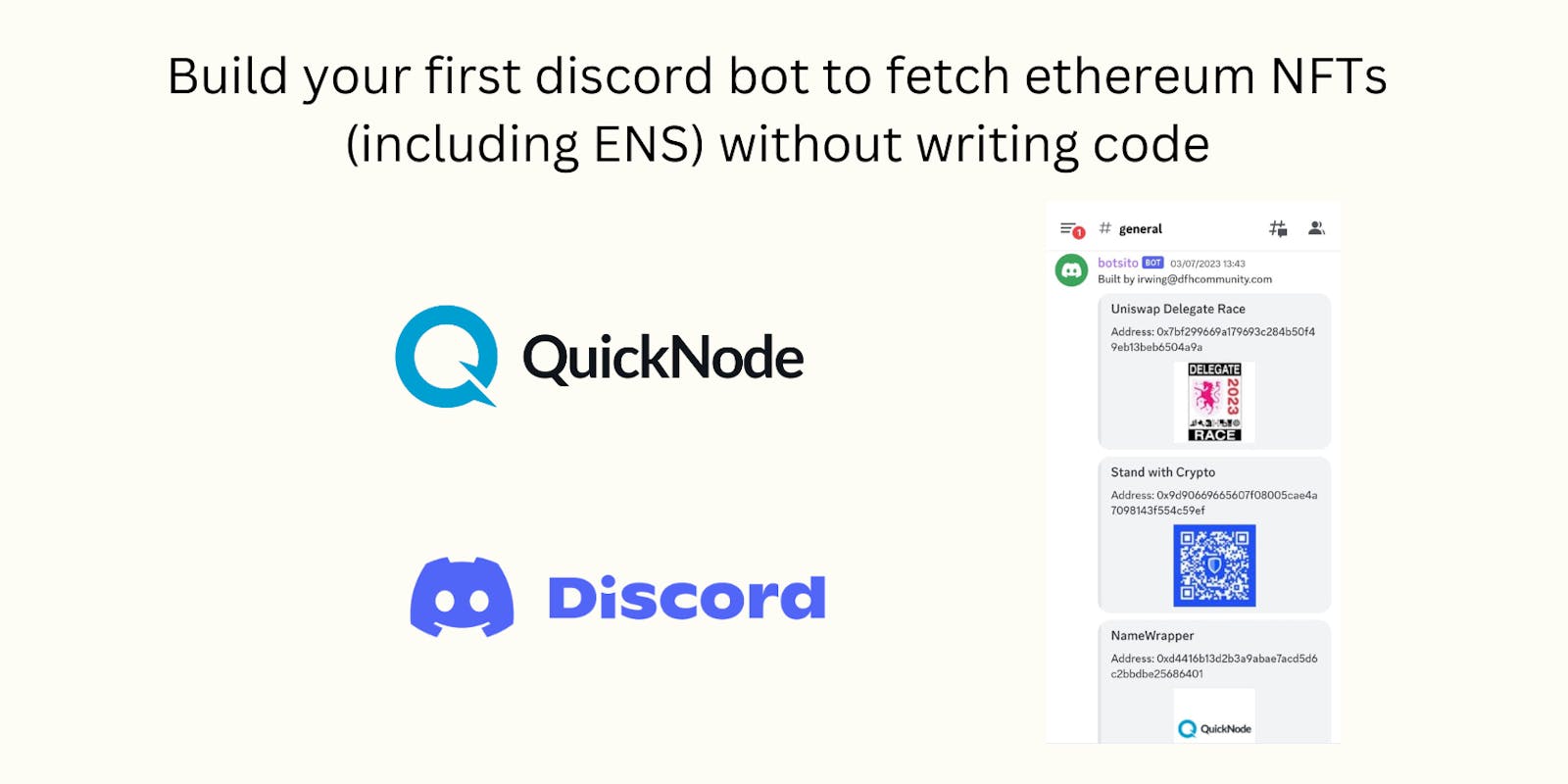 Build your first discord bot to fetch ethereum NFTs (including ENS) without writing code
