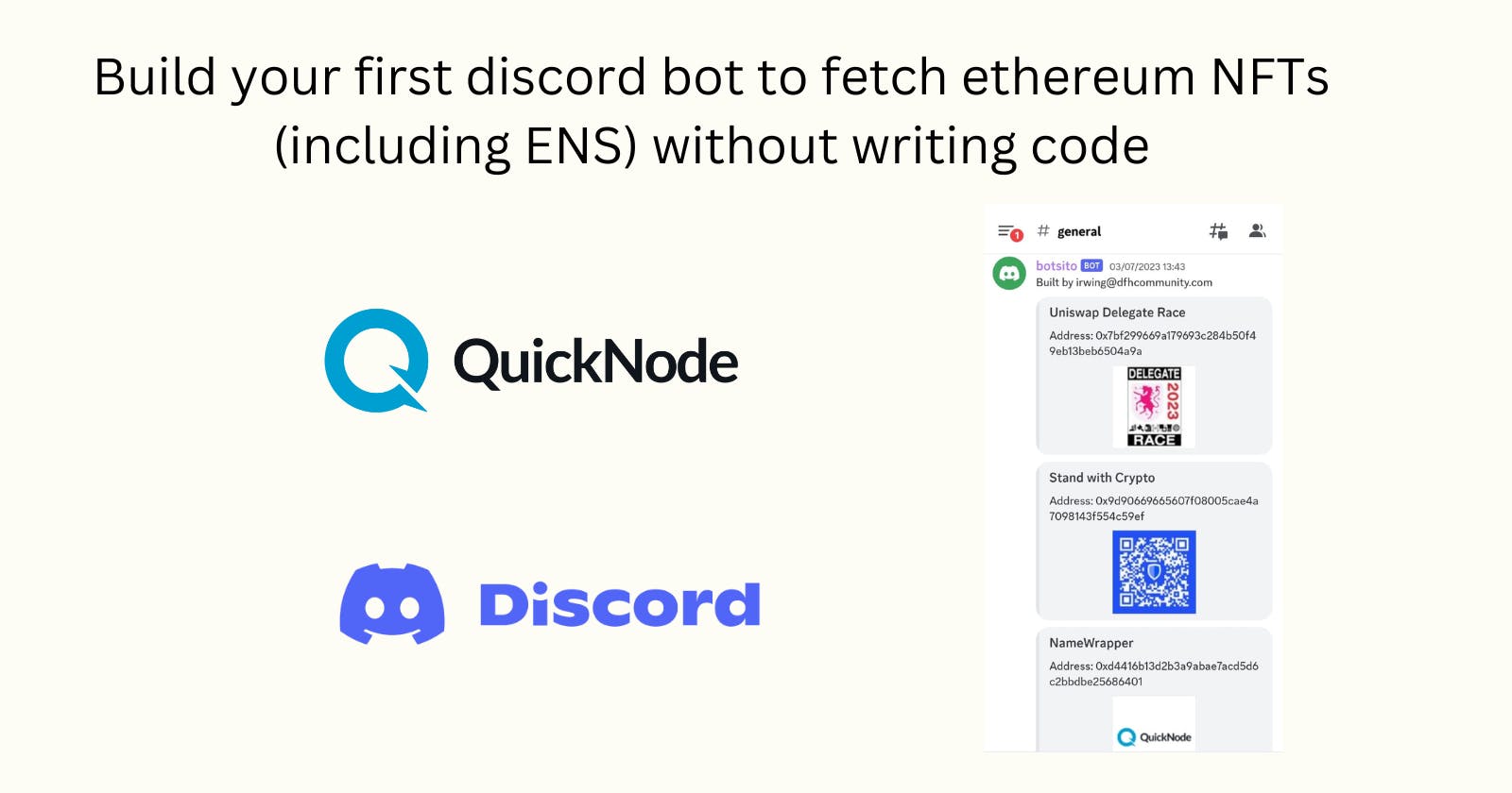 Build your first discord bot to fetch ethereum NFTs (including ENS) without writing code
