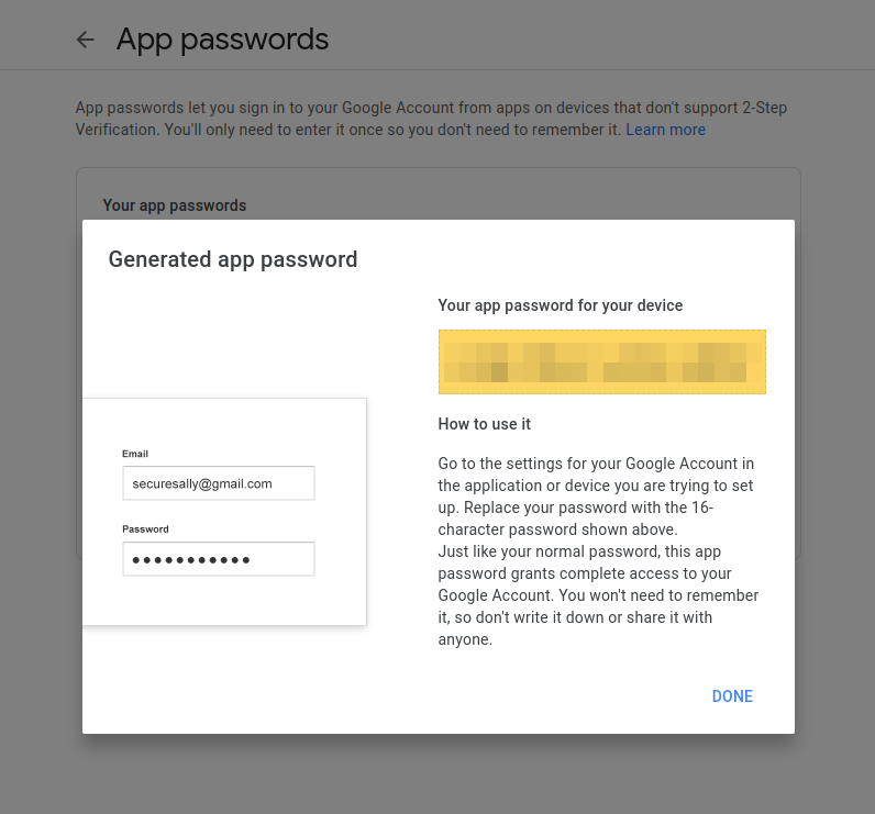 Generated app password