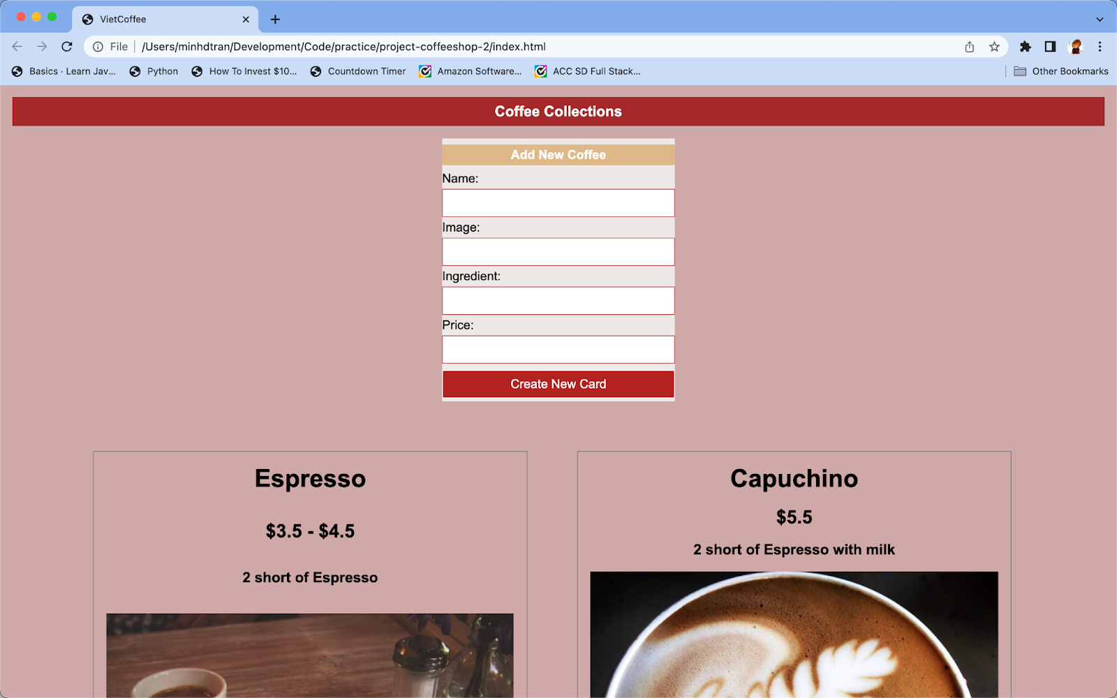 Phase-1-Project - Coffee Collection application