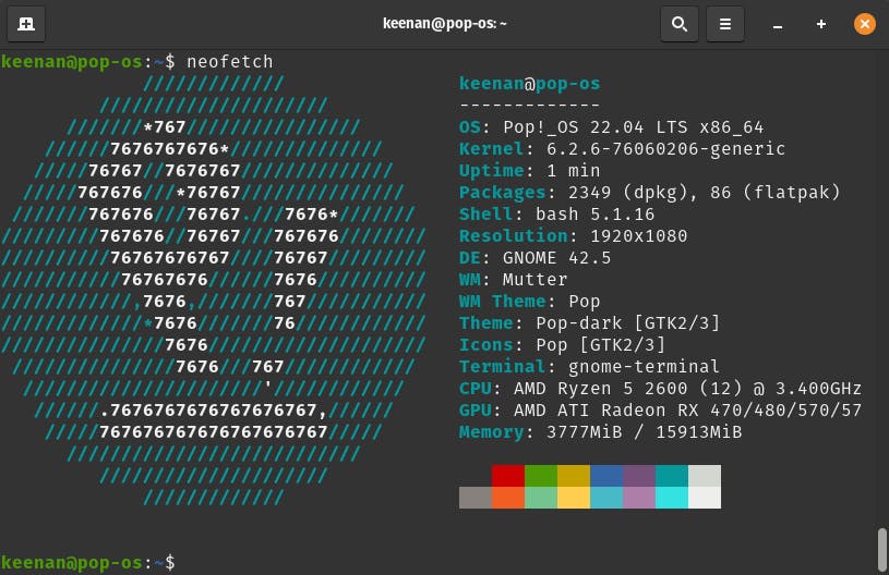 The Pop OS Command Line. System Information is displayed. [Text posted at the bottom of this page]