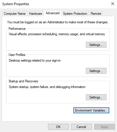 on system properties click the Advanced tab and then press thethe environment variables button