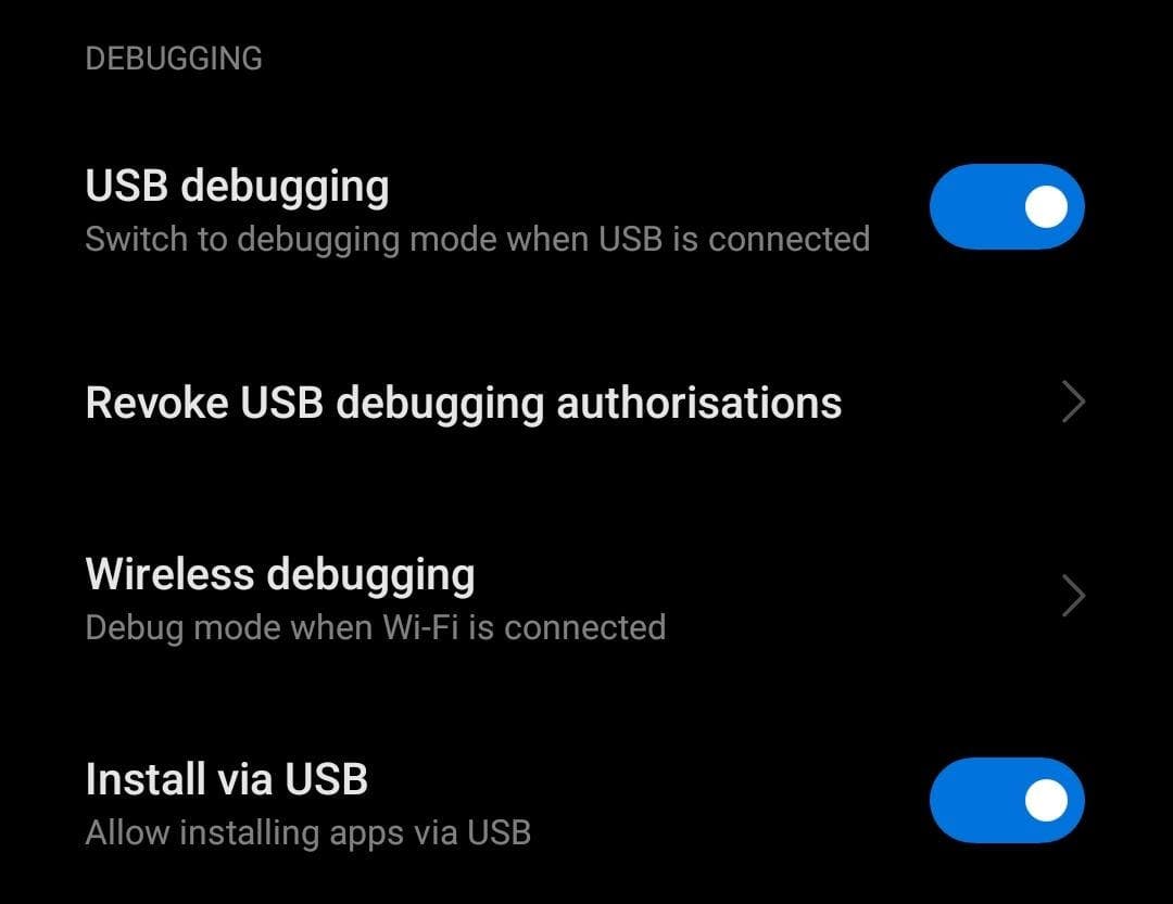 enable USB Debugging and Install Via USB option.