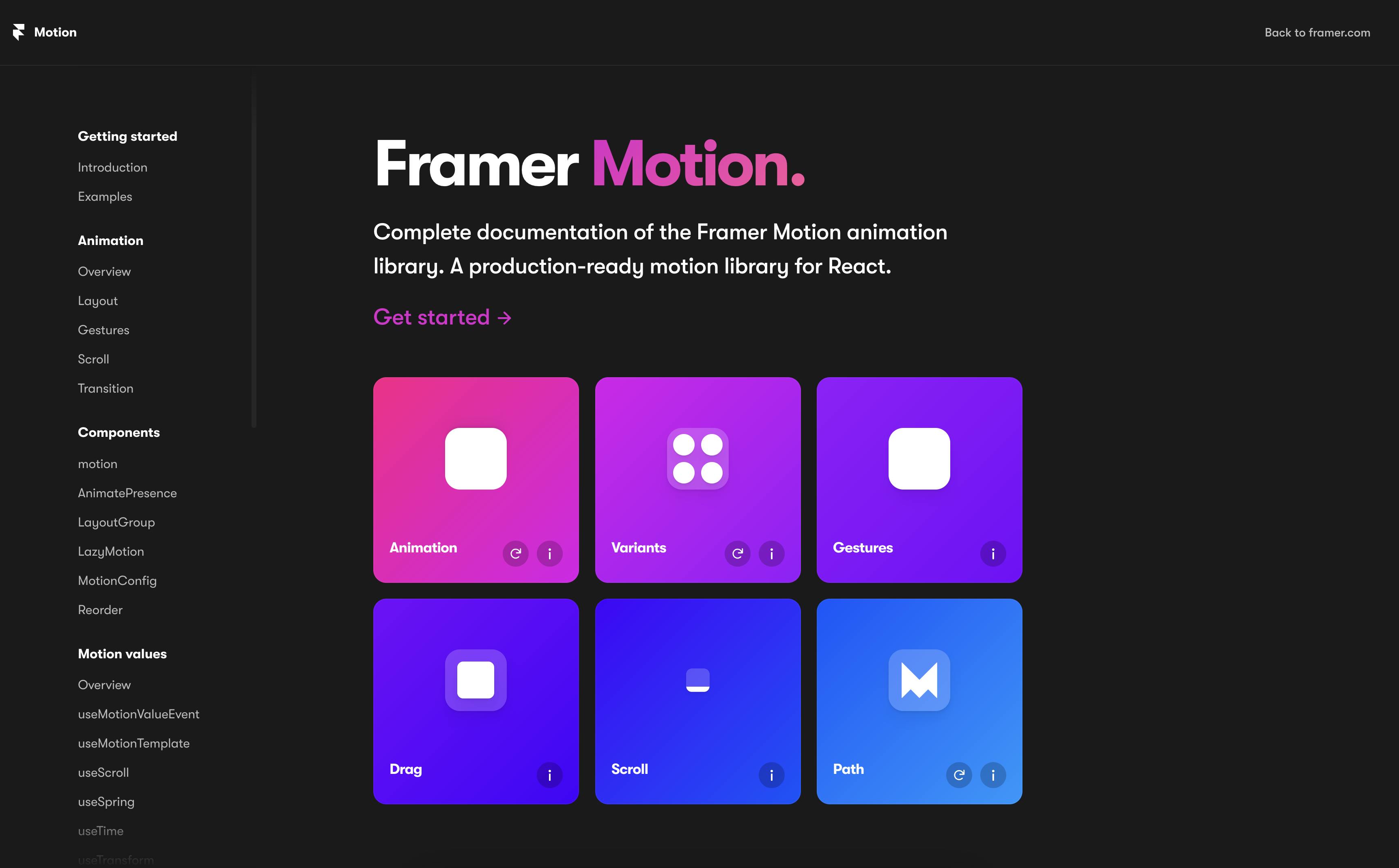 Framer Motion documentation page