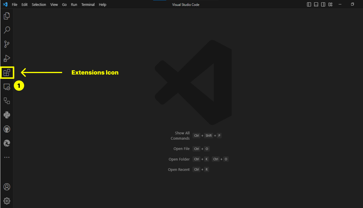 Step 1: Locating the Extensions icon on VScode