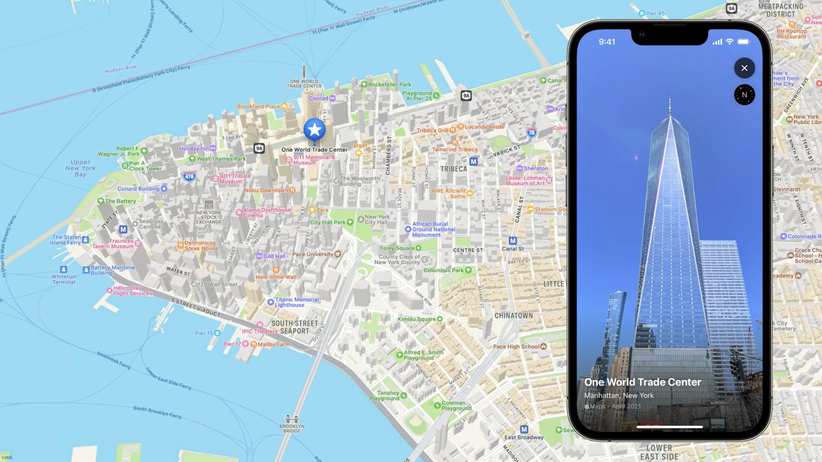 New Apple Maps screenshot with One World Trade Center