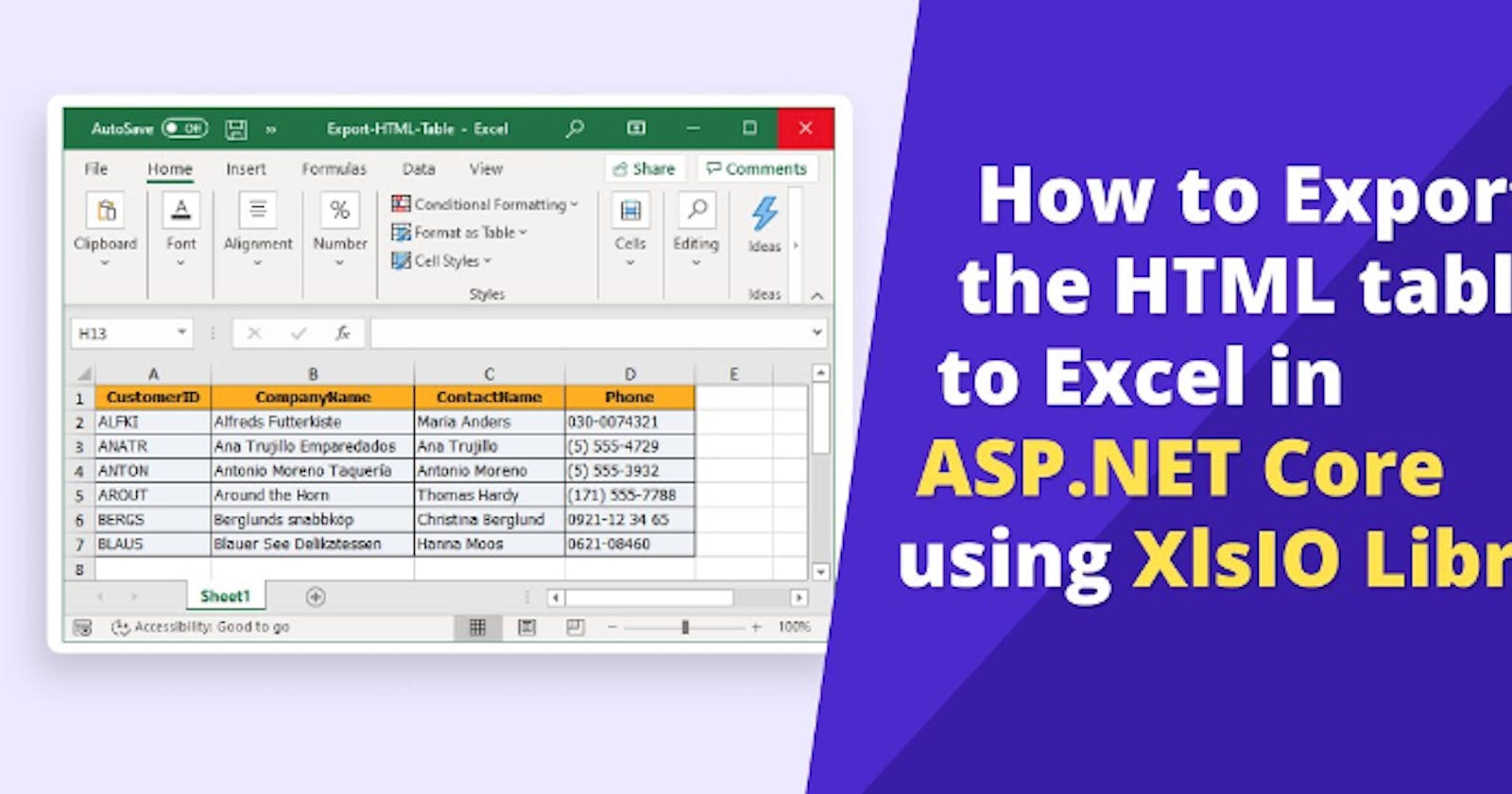 How to Export HTML Table to Excel in ASP.NET Core using the XlsIO Library