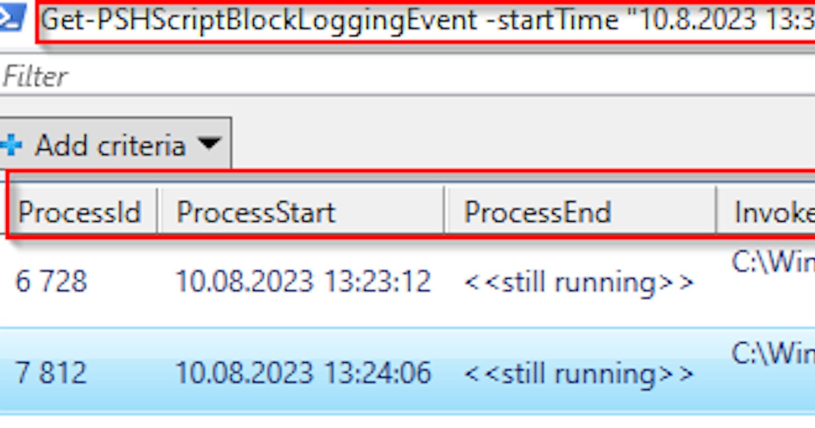 Getting PowerShell Script Block Logging events with context like who, when, and how  run the code