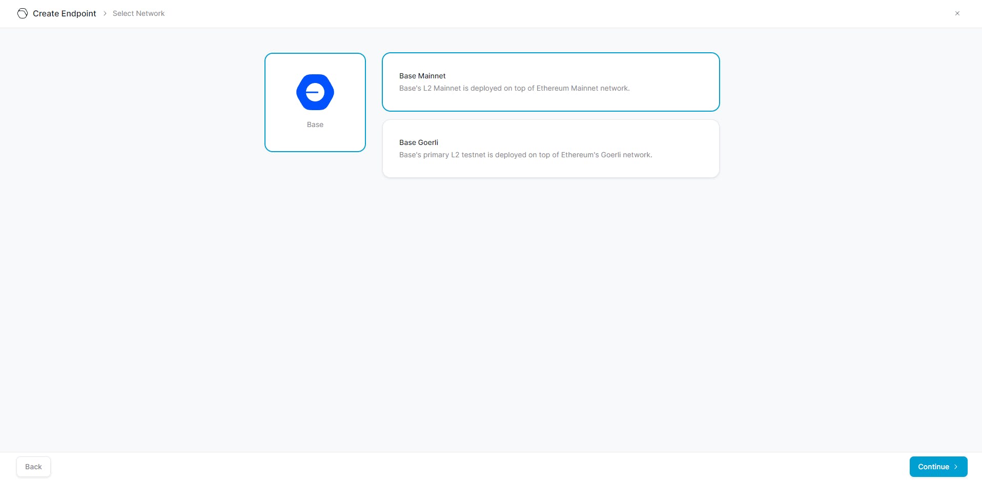 Choosing the Base mainnet network