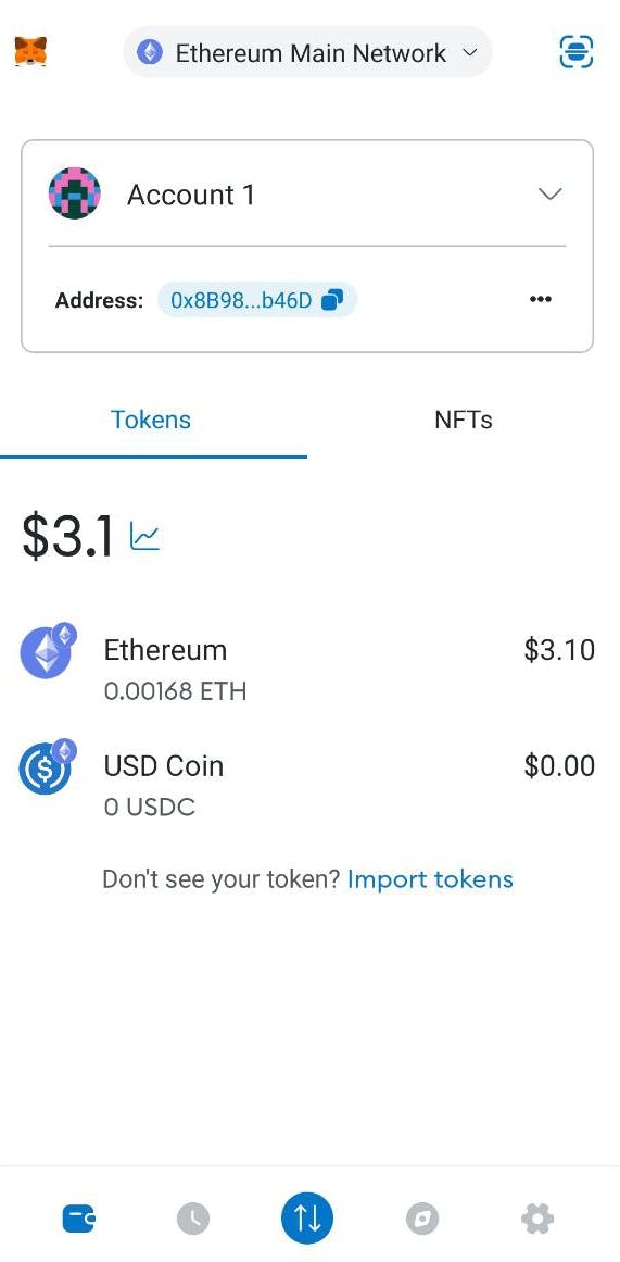 Metamask Mobile Dashboard