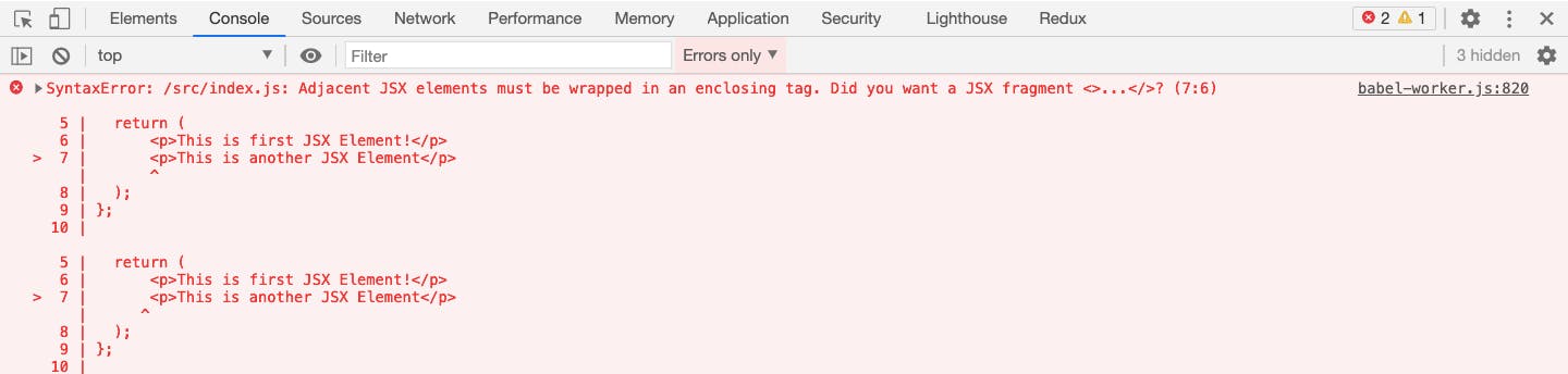 the error if we try to return multiline JSX expression in React