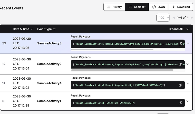 Output Activities in Temporal UI