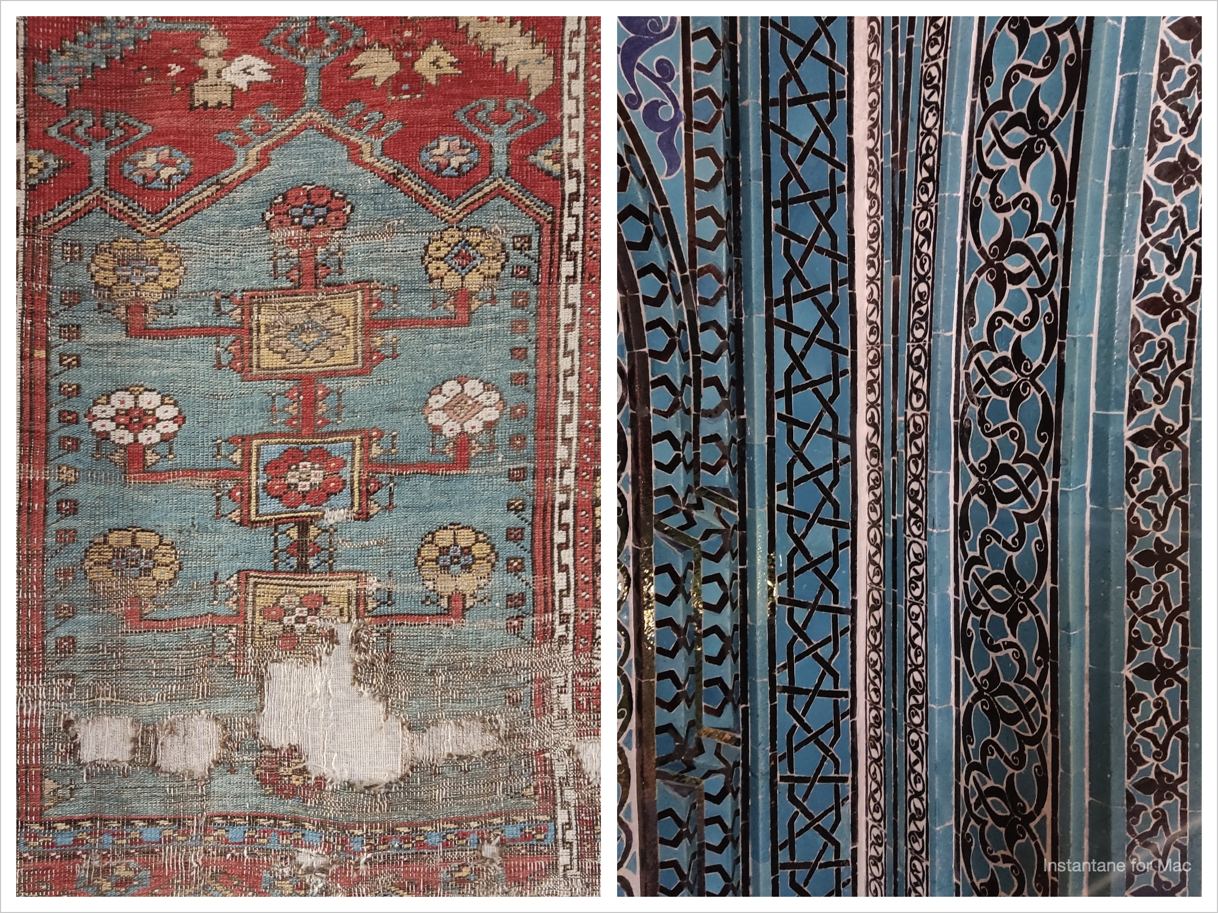 wzorzysty dywan turecki i wzorzyste niebiesko-czarno-biae kafle