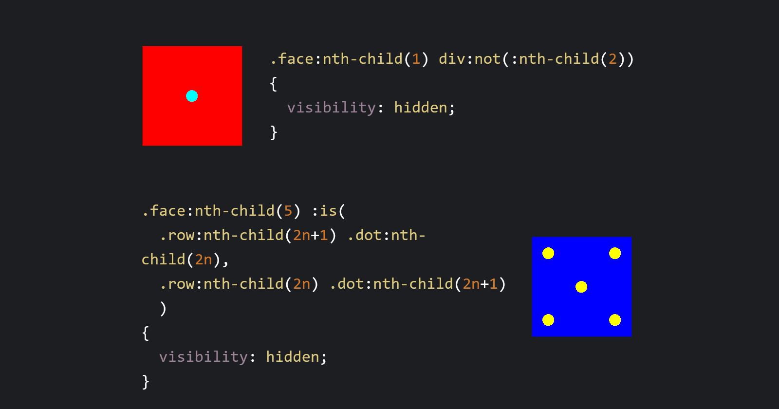 Laying out dots on a dice using display:flex & pseudo-classes