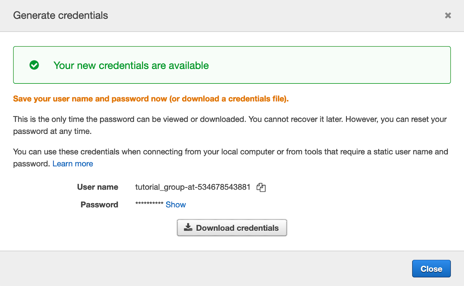 Download credential