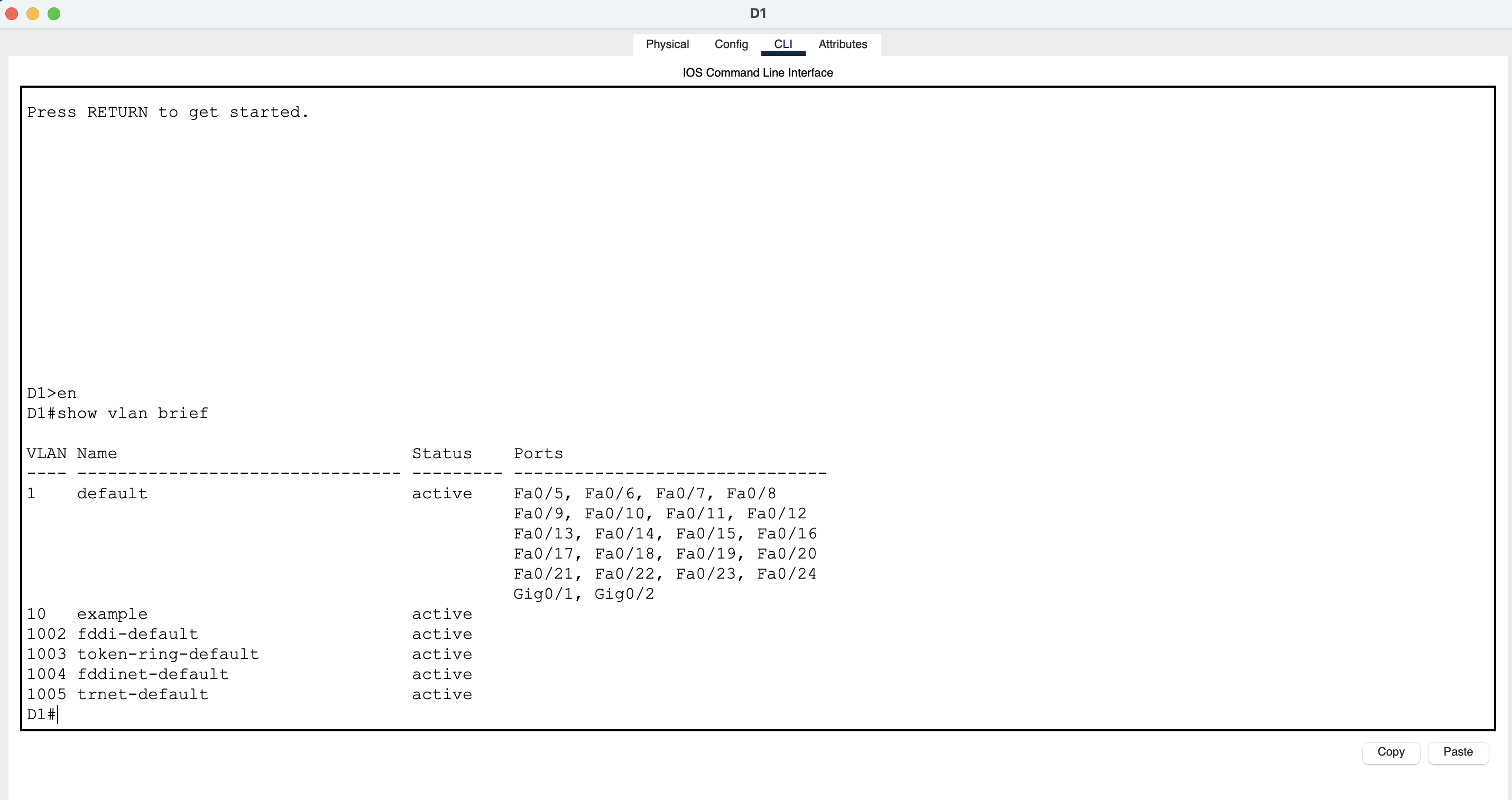 Show vlan brief on D1