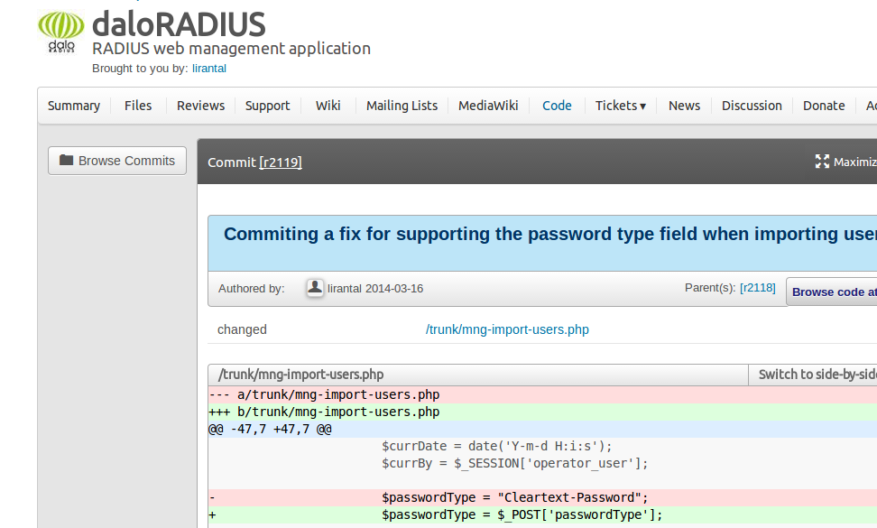 daloRADIUS   Code   Commit  r2119