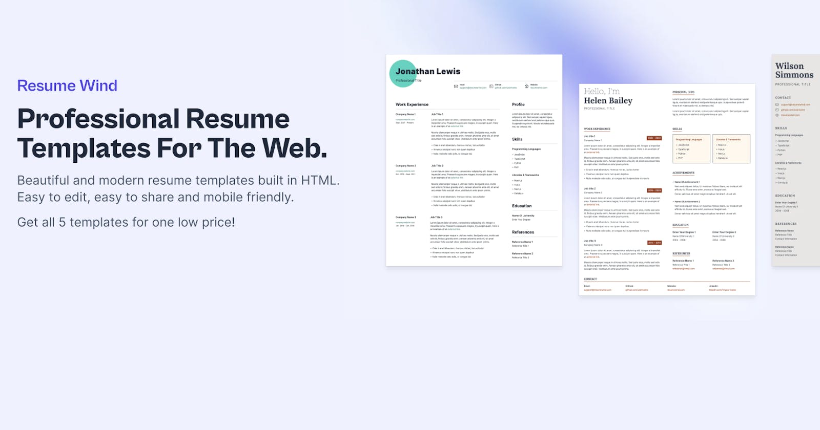 Beautiful HTML Resume Templates with Tailwind CSS