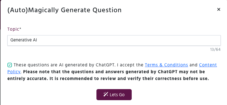 Steps to generate questions using chatgpt on QuizHub