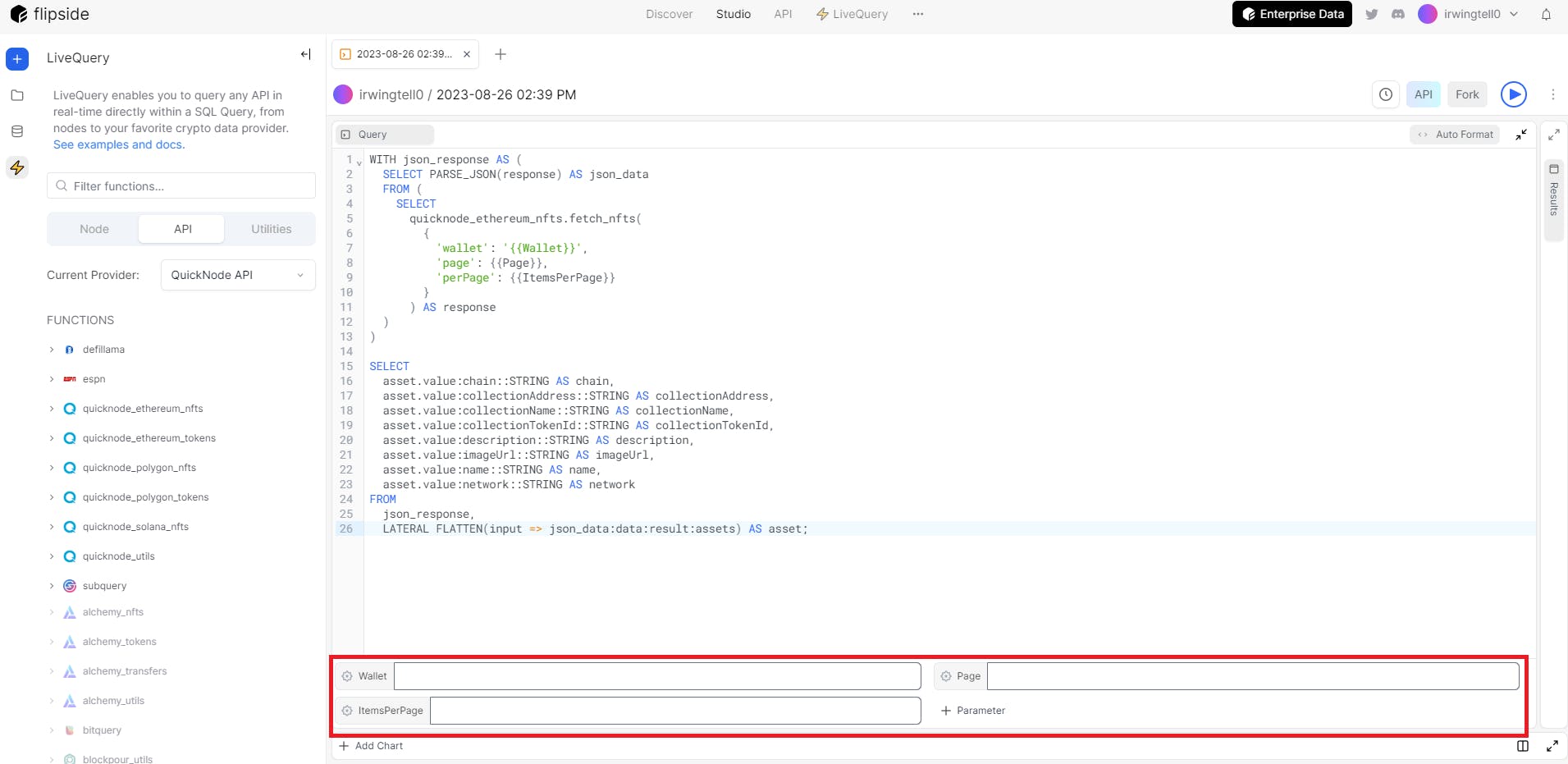 Flipside Dashboard where we created our query